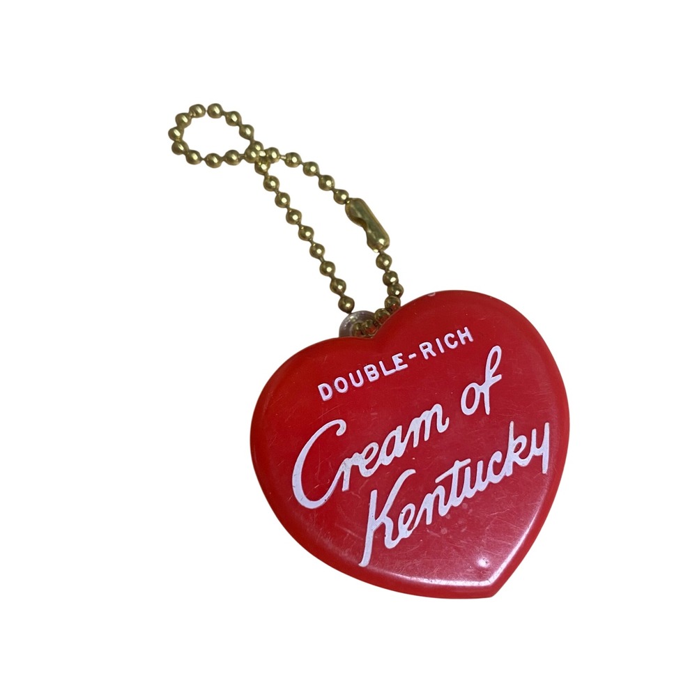 Vintage Cream of Kentucky Whiskey Heart Locket Keychain Advertising Red Plastic